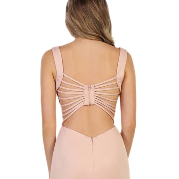 May Queen style mq1560 side slit strappy-back gown in blush size 4 - Picture 4 of 7